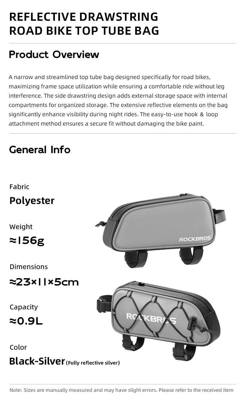 ROCKBROS Waterproof Reflective Bicycle Top Tube Bag, Secure Cycling Storage