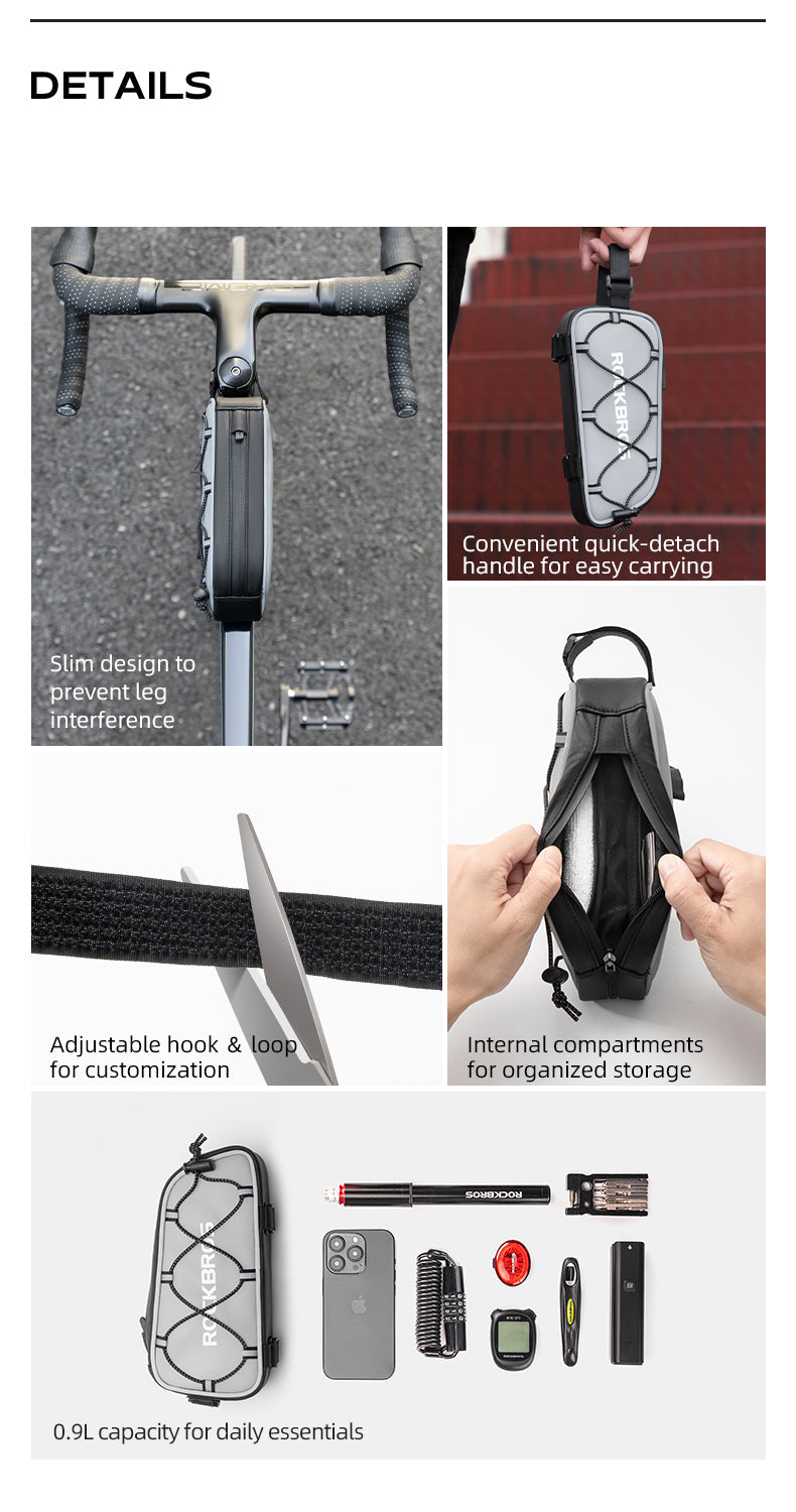 ROCKBROS Waterproof Reflective Bicycle Top Tube Bag, Secure Cycling Storage