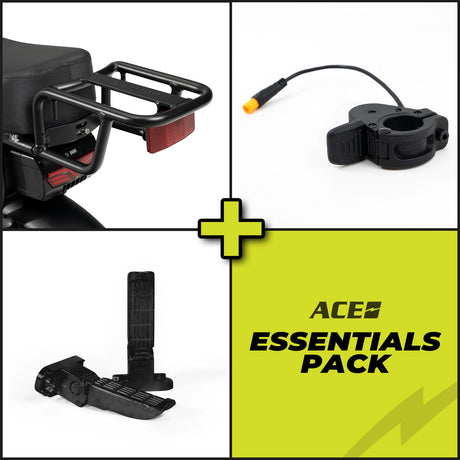 ACE Electric Bike Essential Accessory Kit: Cargo Rack, Thumb Throttle, Foot Pegs