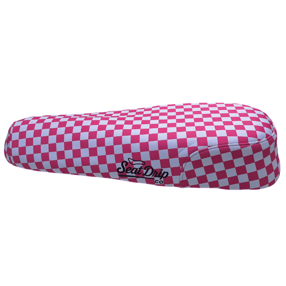 Vibrant Bubblegum Checkered E-Bike Seat Cover: DiroDi, Stator, Fatboy, Ampd Bros
