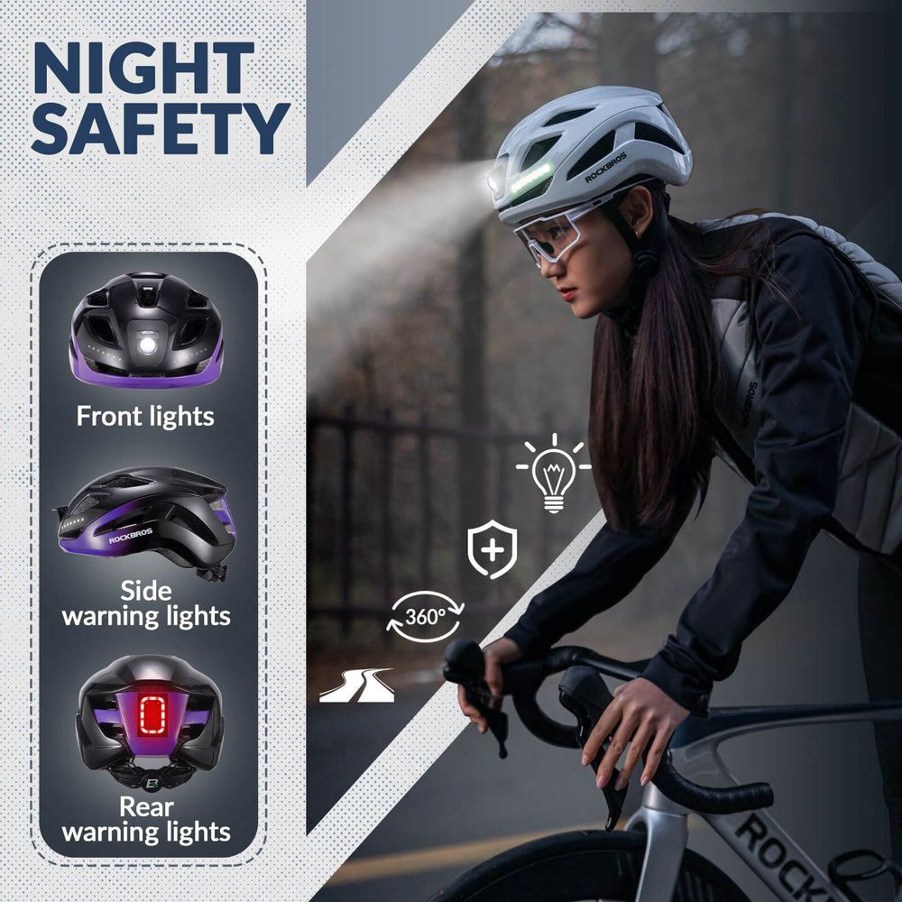 ROCKBROS USB-C Rechargeable Cycling Safety Helmet with Integrated Warning Lights