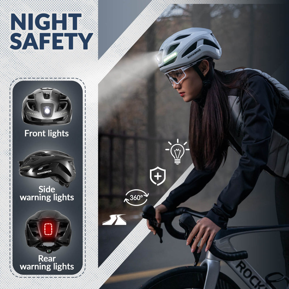 ROCKBROS USB-C Rechargeable Cycling Safety Helmet with Integrated Warning Lights