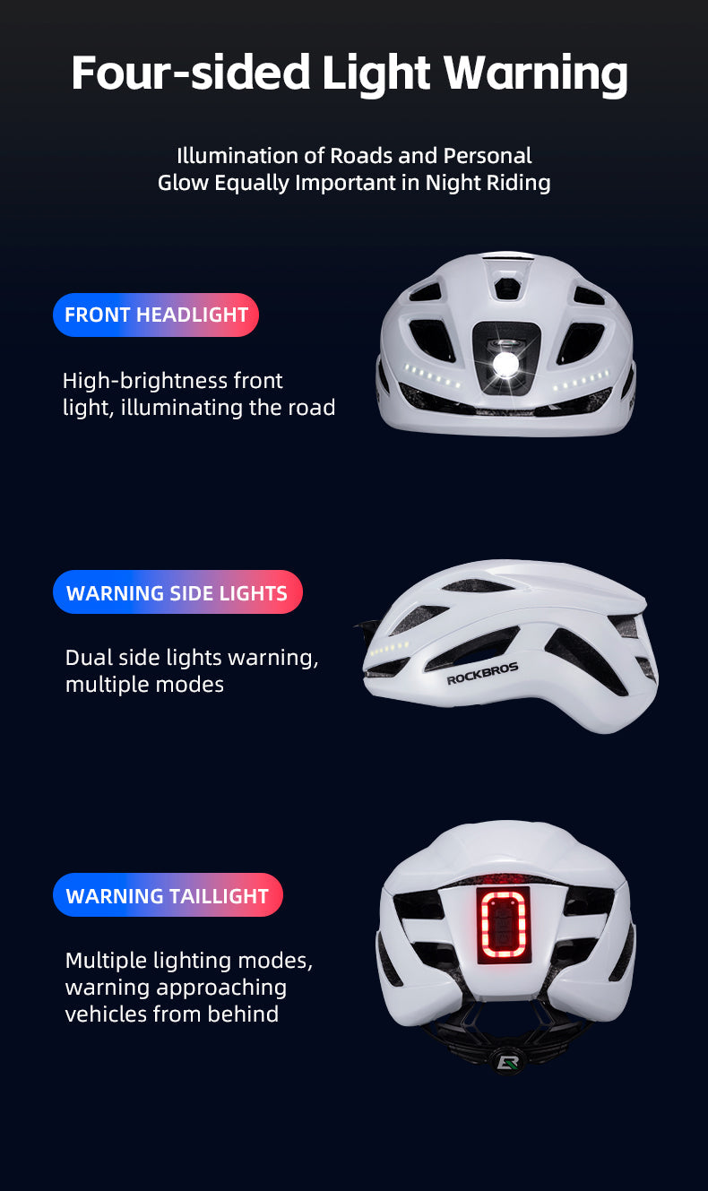 ROCKBROS USB-C Rechargeable Cycling Safety Helmet with Integrated Warning Lights