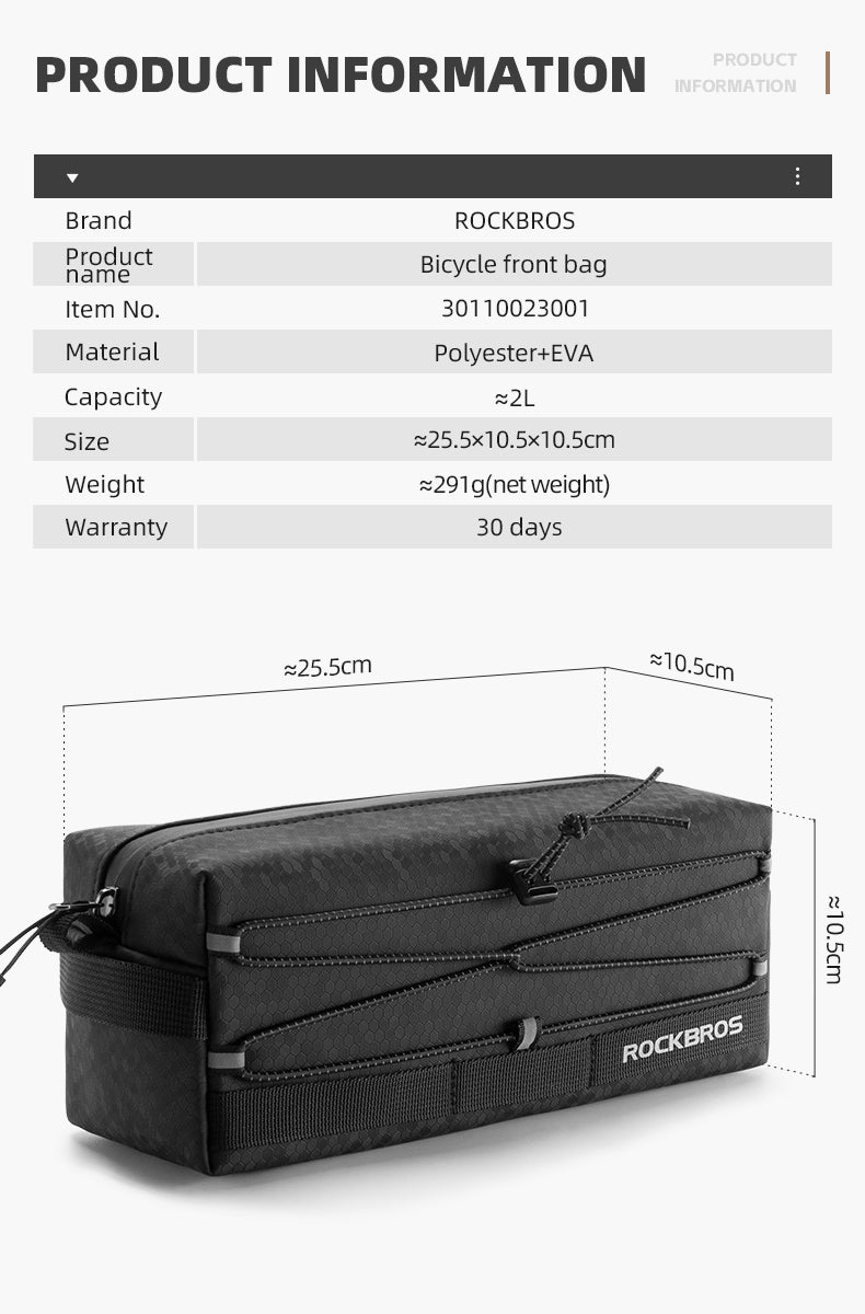 ROCKBROS 2L Cycling Handlebar Bag - Durable Portable Bike Shoulder Pouch