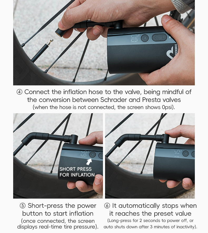 ROCKBROS Portable Electric Tyre Inflator Pump: 150 PSI for Bikes, Motorcycles, Cars