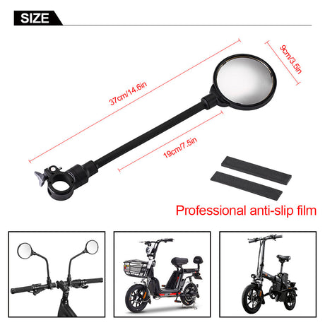 ROCKBROS Flexible Bicycle Handlebar Rearview Mirror - Adjustable 360° Wide Angle Safety Convex Mirror