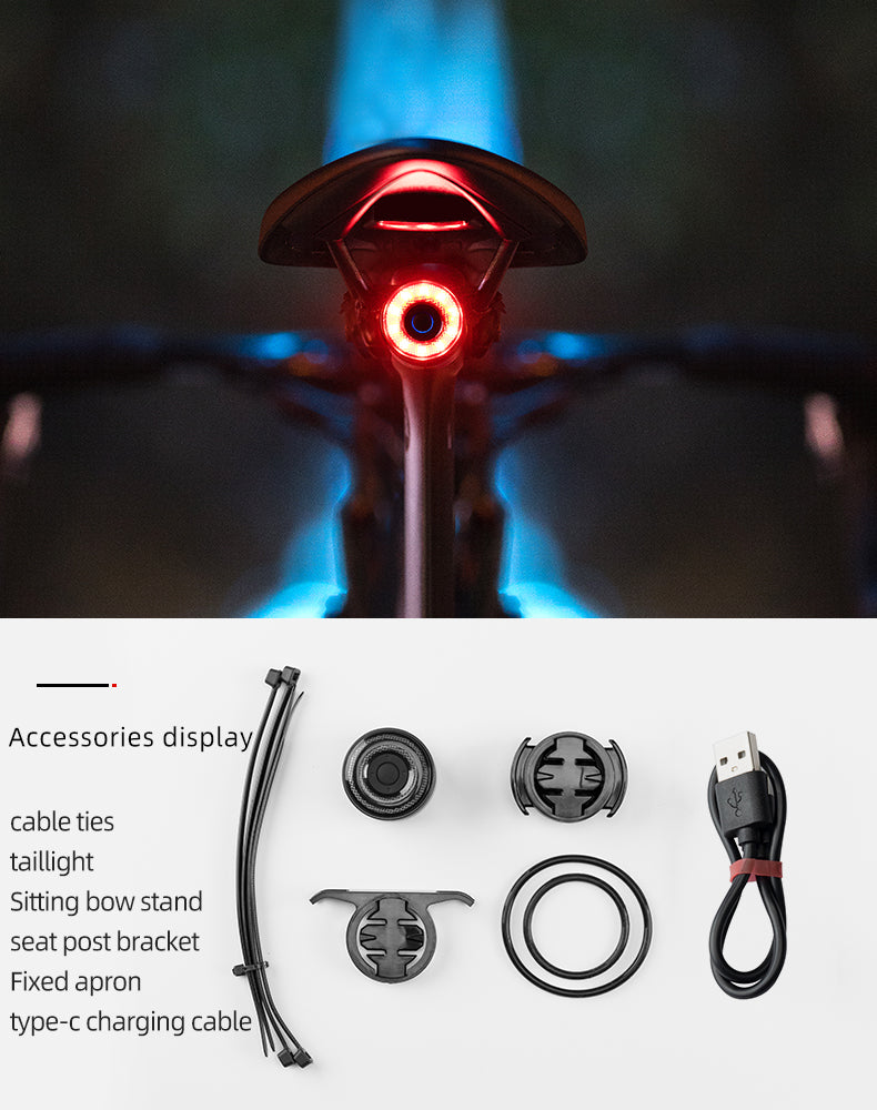 ROCKBROS Q3 Smart Bike Brake Tail Light, USB Rechargeable LED Rear Lamp