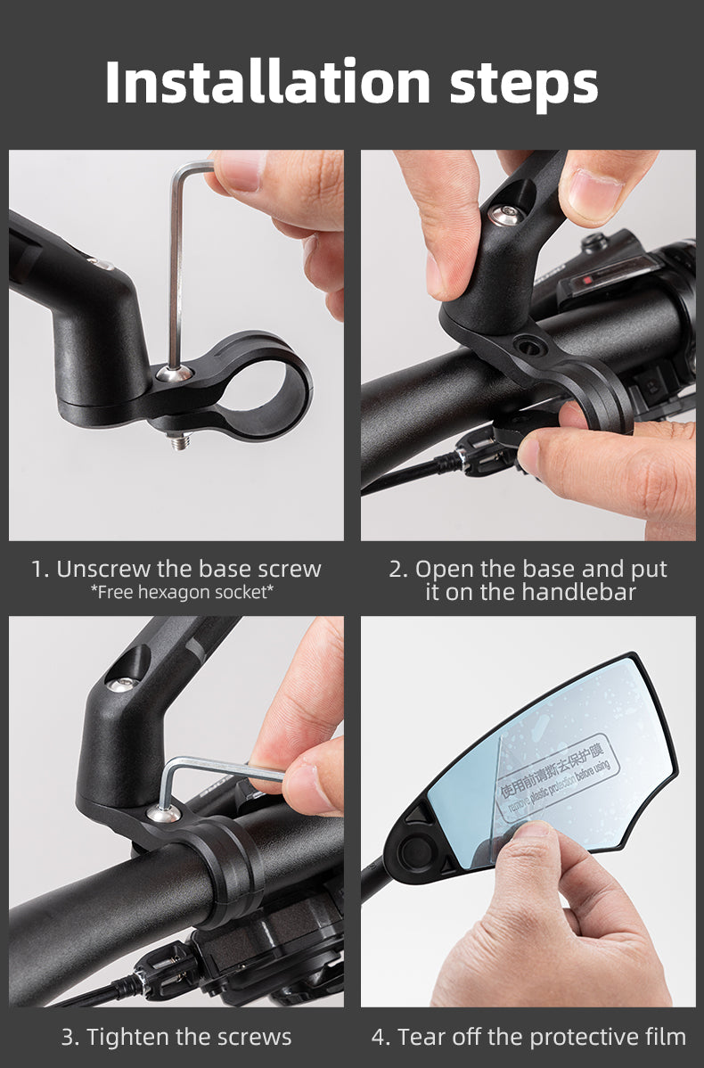 ROCKBROS HD Anti-Glare Bike Mirror for Handlebars, 360° Rotating Safety