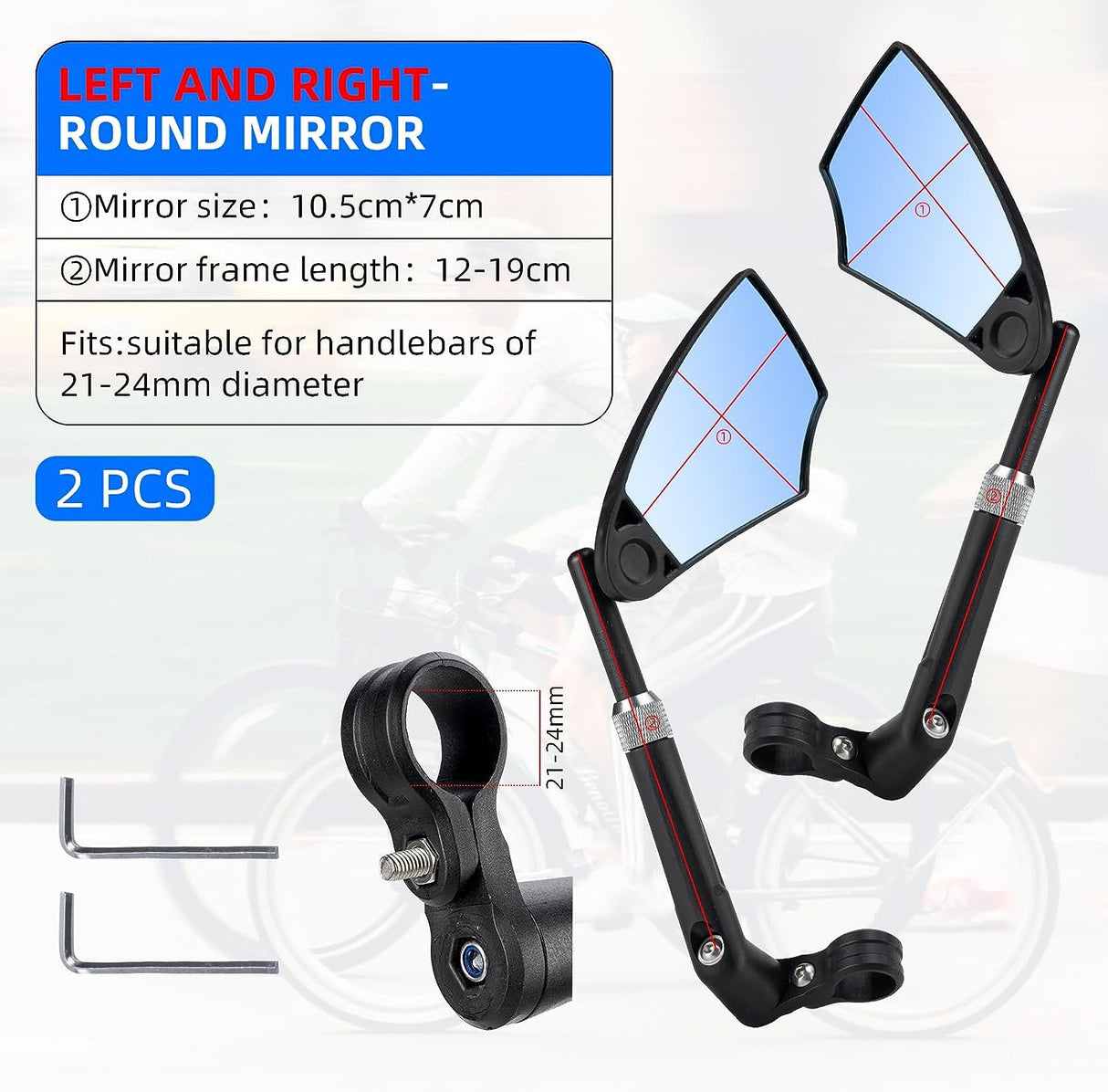 ROCKBROS HD Anti-Glare Bike Mirror for Handlebars, 360° Rotating Safety