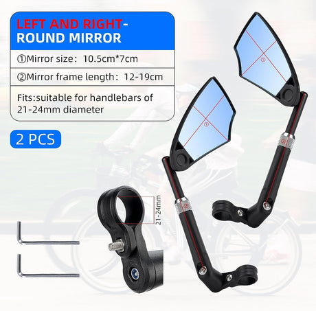 ROCKBROS HD Anti-Glare Bike Mirror for Handlebars, 360° Rotating Safety