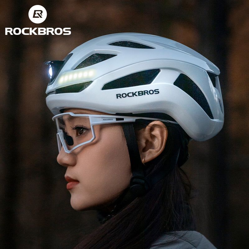 ROCKBROS USB-C Rechargeable Cycling Safety Helmet with Integrated Warning Lights
