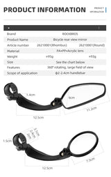 ROCKBROS 360° Adjustable HD Convex Bike Handlebar Rear View Mirror