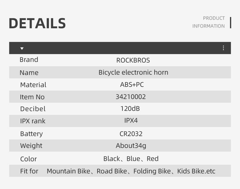 ROCKBROS 120dB Electronic Bicycle Horn: Waterproof, Loud & Compact Bike Bell