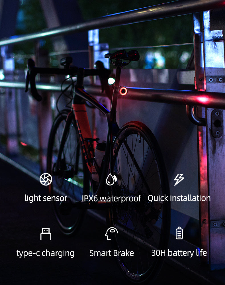 ROCKBROS Q3 Smart Bike Brake Tail Light, USB Rechargeable LED Rear Lamp