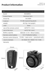 ROCKBROS 115dB Wireless Bike Alarm with Remote Vibration Anti‑Theft