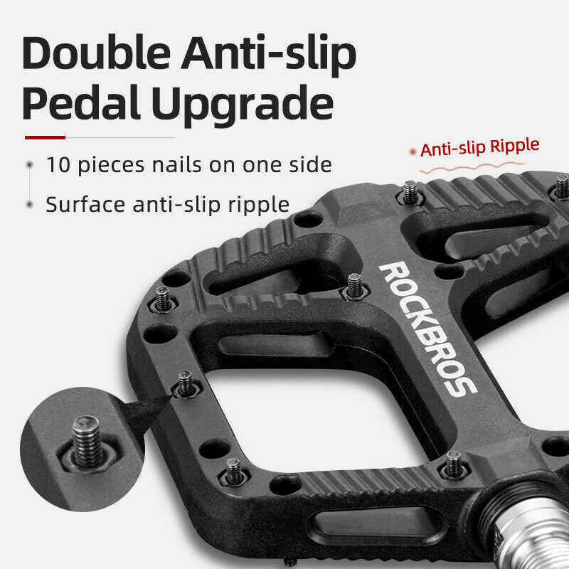 ROCKBROS Extra Large Nylon Bike Pedals: Anti-Skid Grip, Sealed DU Bearings