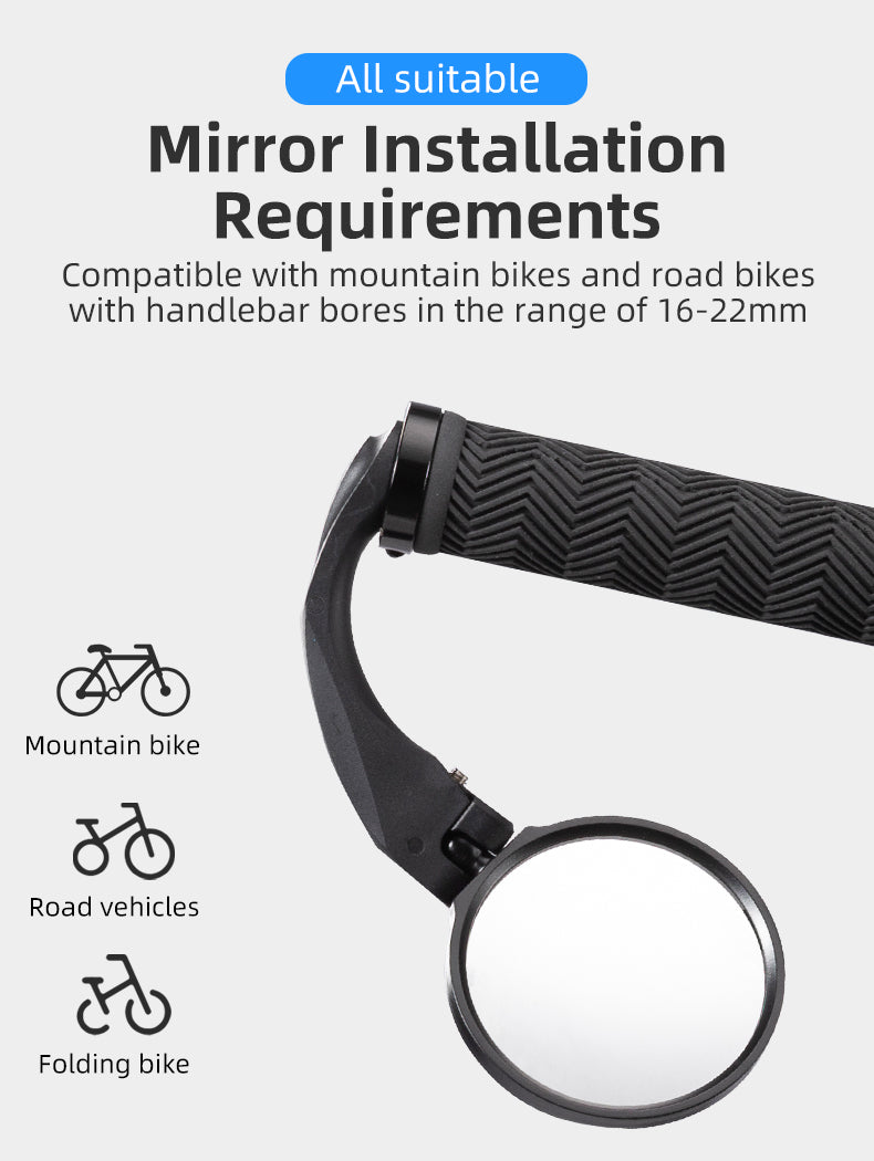 ROCKBROS Bicycle Bar End Mirror: Adjustable HD Cycling Rearview Safety Mirror