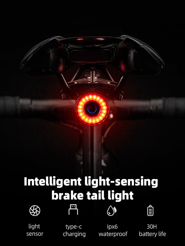 ROCKBROS Q3 Smart Bike Brake Tail Light, USB Rechargeable LED Rear Lamp