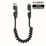 4-in-1 USB Cable with Spring-Back Cord