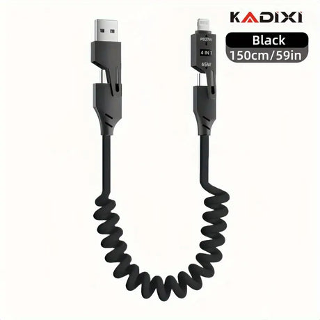 4-in-1 USB Cable with Spring-Back Cord