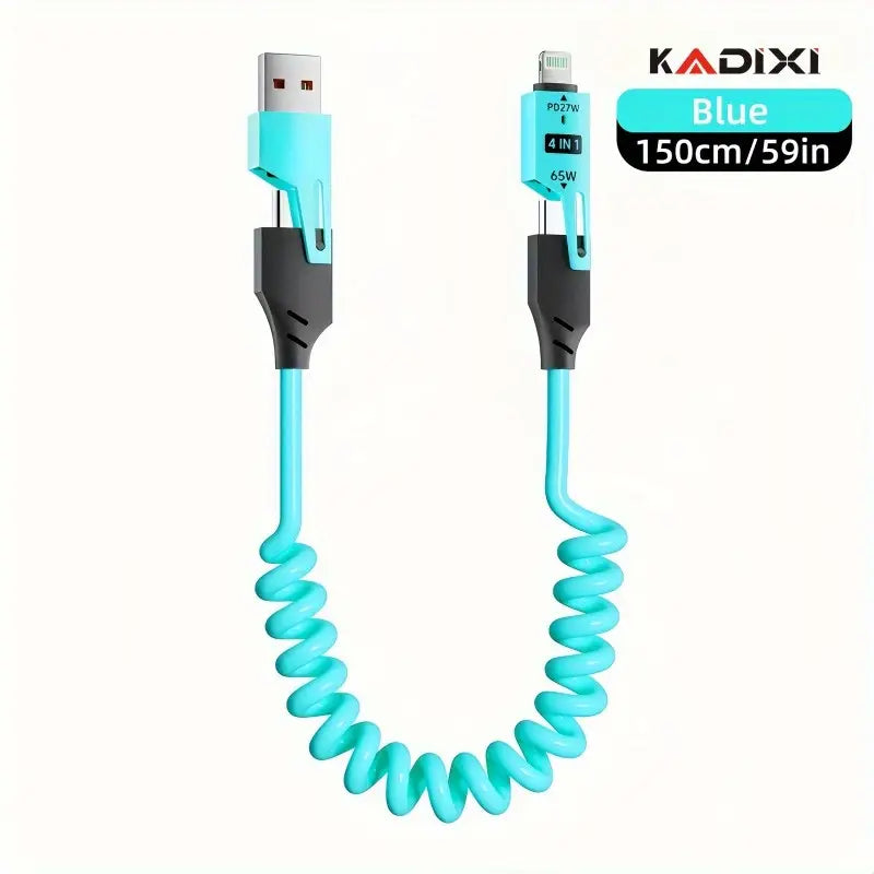 4-in-1 USB Cable with Spring-Back Cord