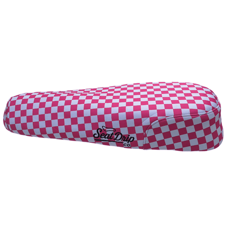 Vibrant Bubblegum Checkered E-Bike Seat Cover: DiroDi, Stator, Fatboy, Ampd Bros