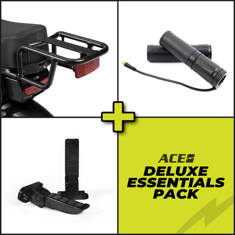 ACE Deluxe Electric Bike Ultimate Essentials Pack: Rack, Throttle & Foot Pegs