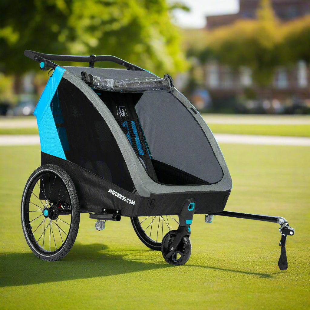 Ampd Bros Deluxe Kids Bike Trailer Pram | Suspension, Single/Double, Jogger Wheel
