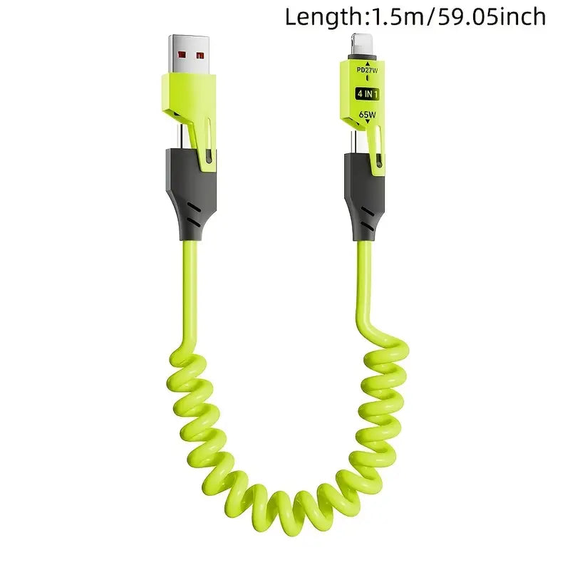 4-in-1 USB Cable with Spring-Back Cord