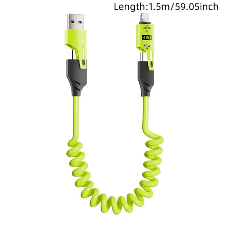 4-in-1 USB Cable with Spring-Back Cord