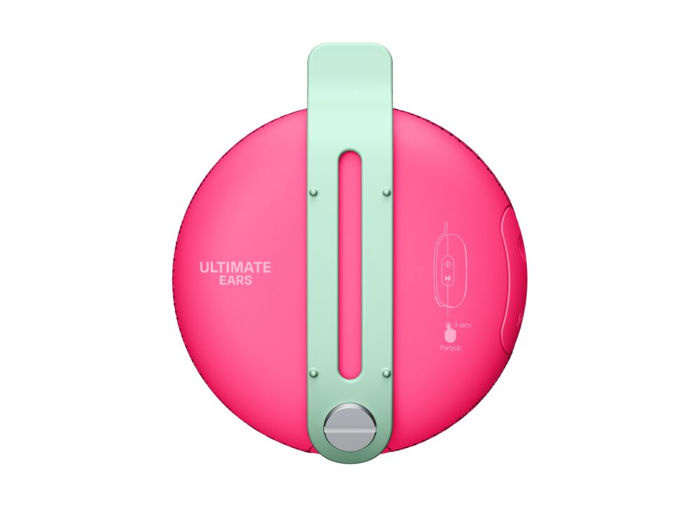 Ultimate Ears MINIROLL Pink Portable Bluetooth Speaker, Waterproof, Long-Lasting Battery, Bike Clippable!