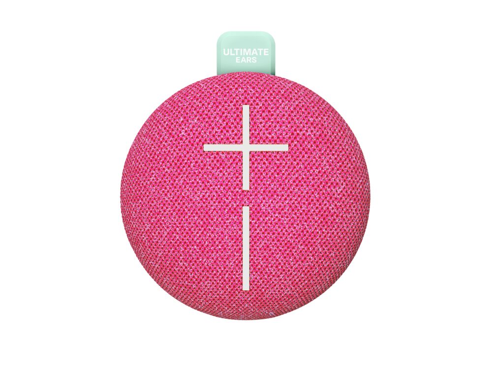 Ultimate Ears MINIROLL Pink Portable Bluetooth Speaker, Waterproof, Long-Lasting Battery, Bike Clippable!