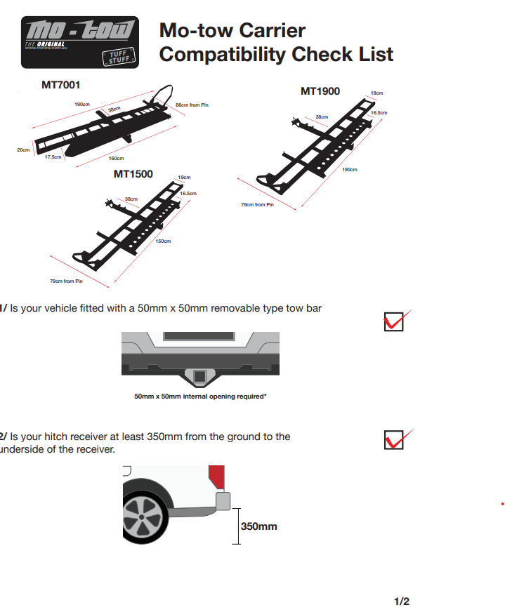 Mo-Tow 1.5m Motocross Motorcycle Bike Carrier | Secure Tow Bar Mount