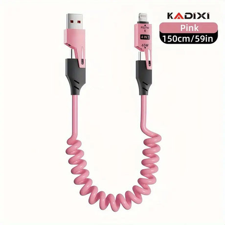 4-in-1 USB Cable with Spring-Back Cord