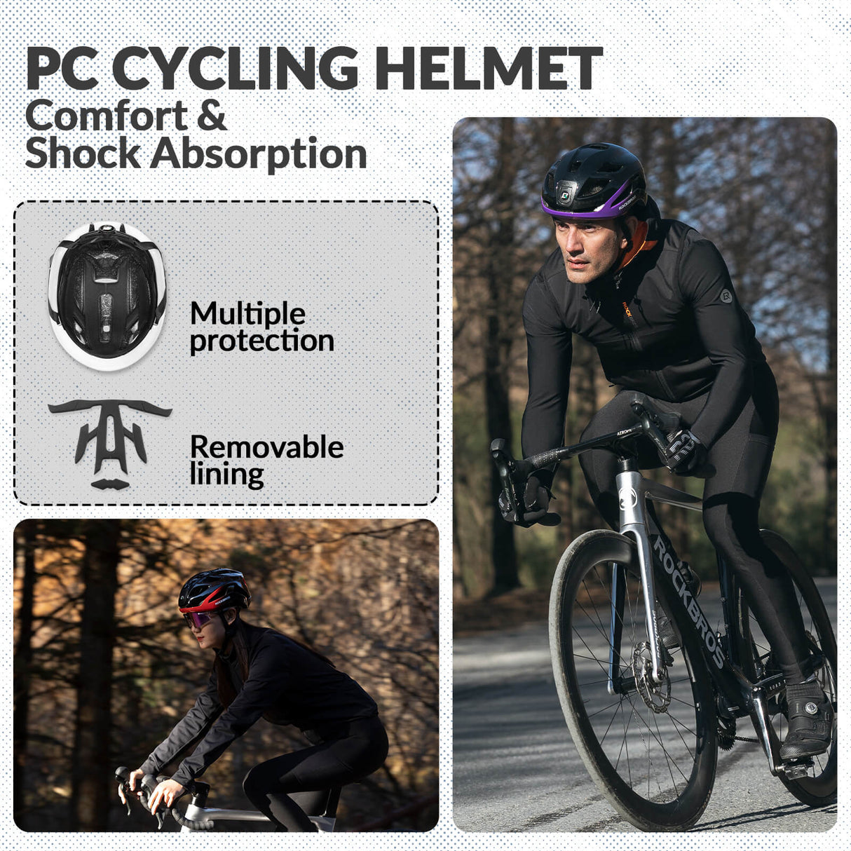 ROCKBROS USB-C Rechargeable Cycling Safety Helmet with Integrated Warning Lights