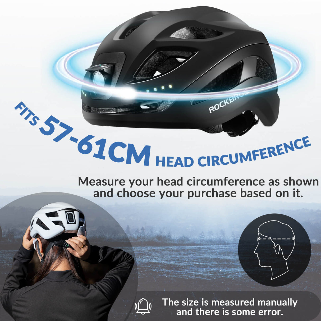 ROCKBROS USB-C Rechargeable Cycling Safety Helmet with Integrated Warning Lights