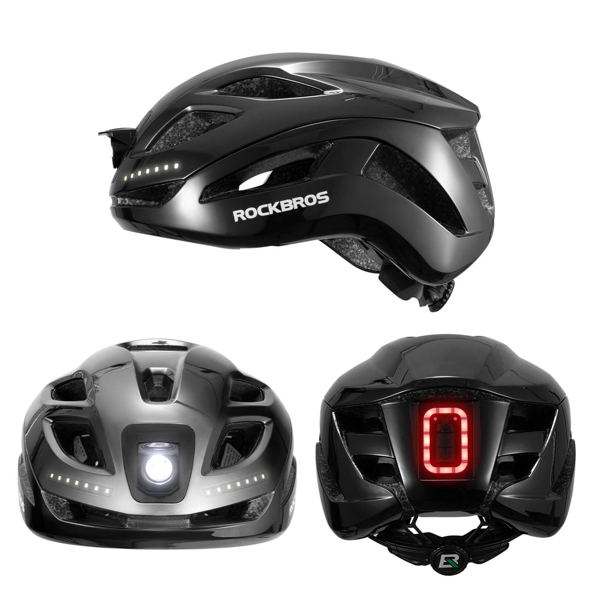 ROCKBROS USB-C Rechargeable Cycling Safety Helmet with Integrated Warning Lights