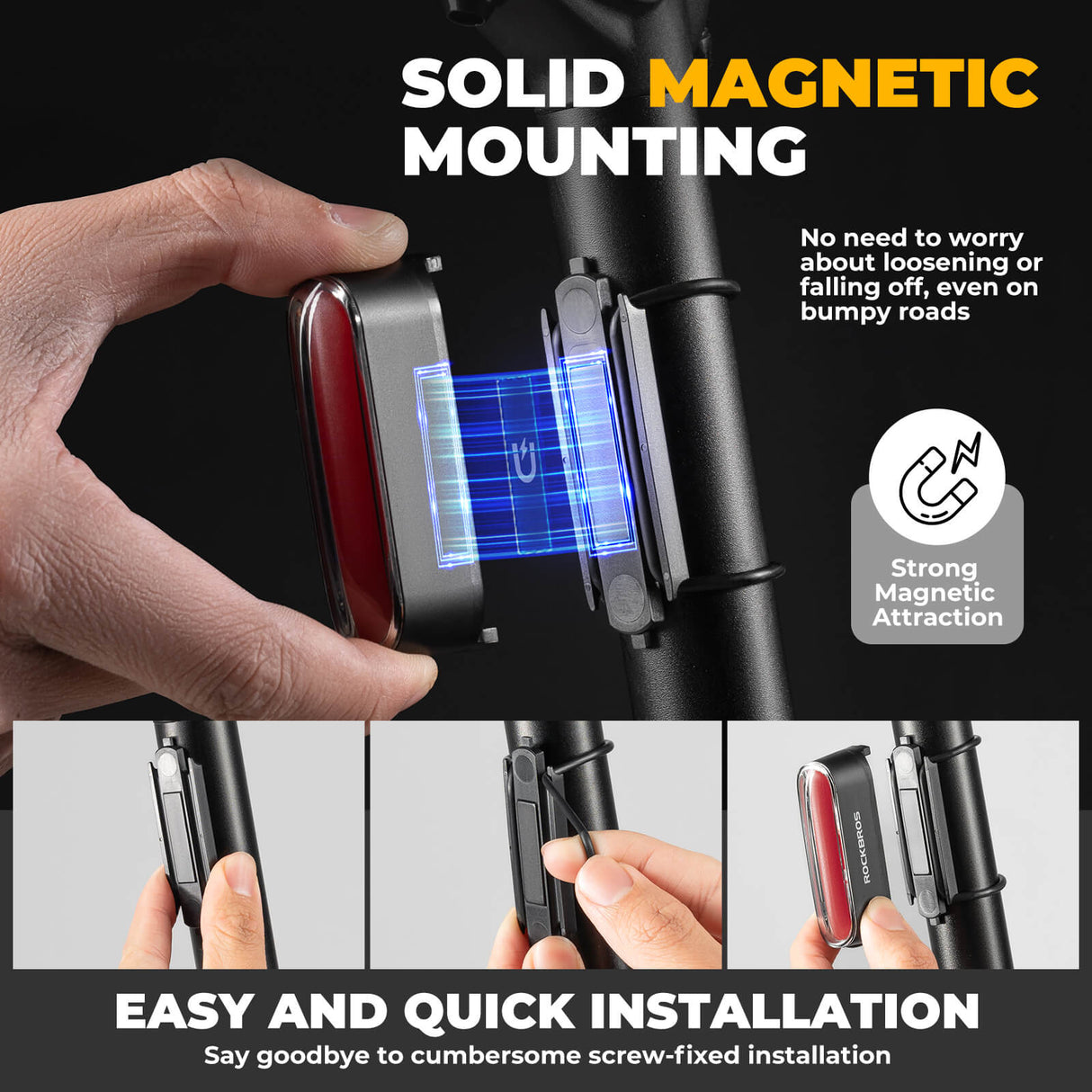 ROCKBROS Magnetic Smart Tail Light with Brake Sensing IPX6 Waterproof