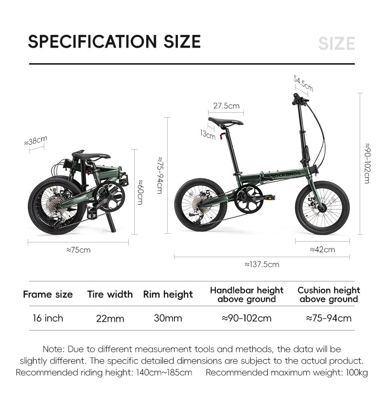 ROCKBROS ACS 16-inch Folding Bike: 9-Speed, Disc Brakes, Lightweight Urban Commuter
