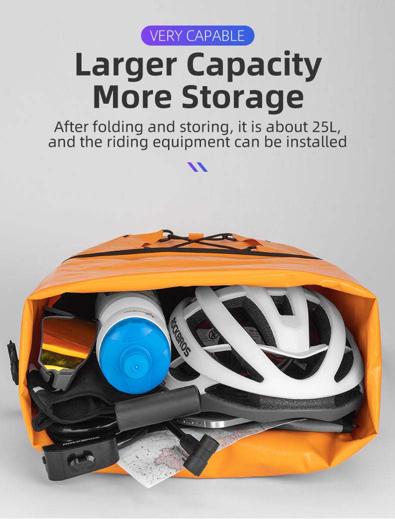 ROCKBROS 25L Waterproof Roll-Top Bicycle Saddlebag with Quick-Release Rack Mount