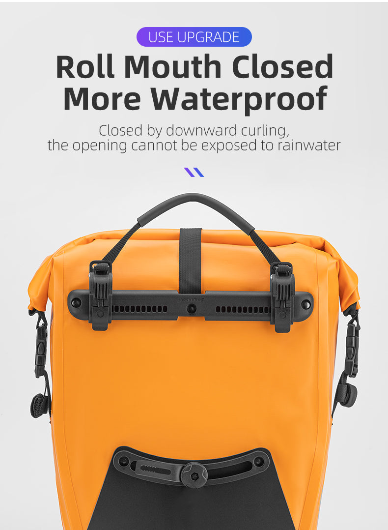 ROCKBROS 25L Waterproof Roll-Top Bicycle Saddlebag with Quick-Release Rack Mount