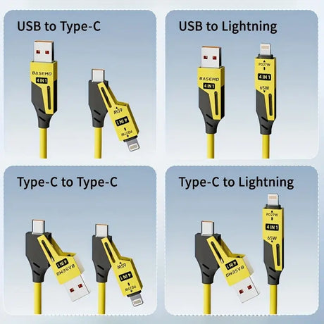 4-in-1 USB Cable with Spring-Back Cord