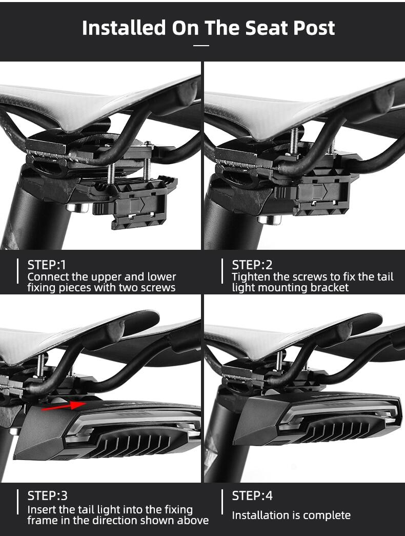 ROCKBROS Bicycle LED Rear Light: Saddle Mount, Remote Control, USB Rechargeable
