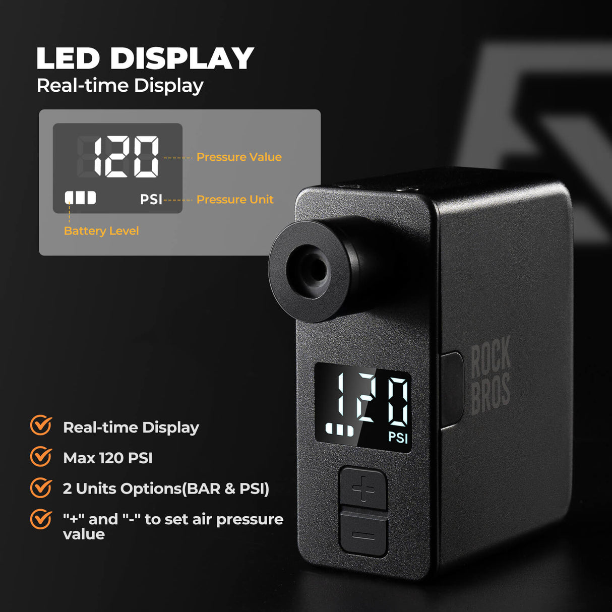 ROCKBROS AS1 Pro Portable Mini Electric Bike Tyre Pump with LED Display