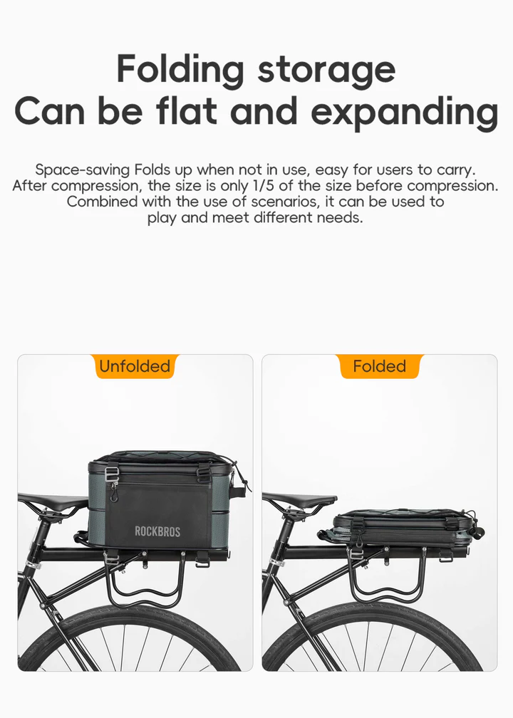 ROCKBROS Road to Sky Foldable Expandable 16.8L Bike Trunk Bag Pannier