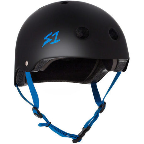 S-One Lifer Certified Multi-Impact Skate Helmet - Matte Black, Cyan Straps