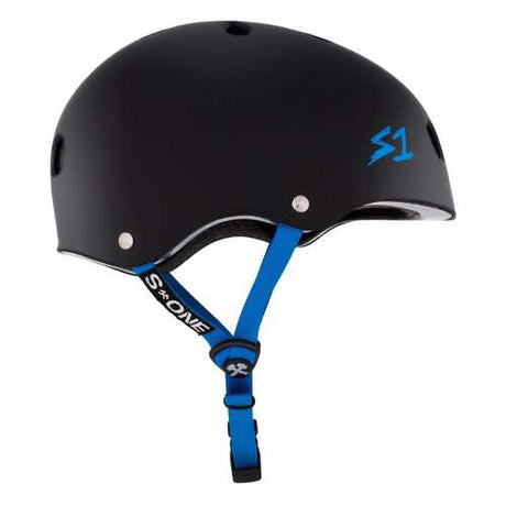S-One Lifer Certified Multi-Impact Skate Helmet - Matte Black, Cyan Straps