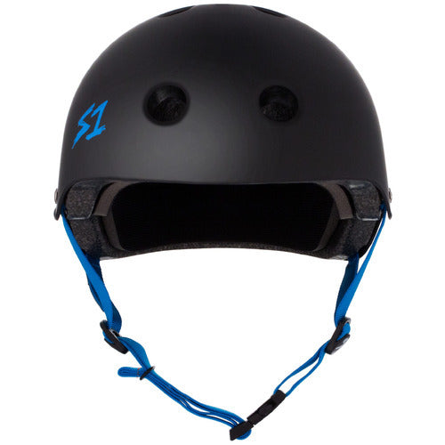 S-One Lifer Certified Multi-Impact Skate Helmet - Matte Black, Cyan Straps