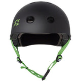 S-One Lifer Certified Multi-Impact Skate Helmet - Matte Black with Green Straps