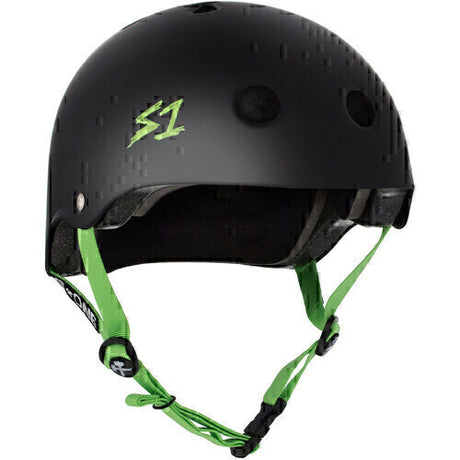 S-One Lifer Certified Multi-Impact Skate Helmet - Matte Black with Green Straps